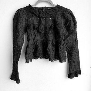 Black Lace long sleeve crop top Zara size s